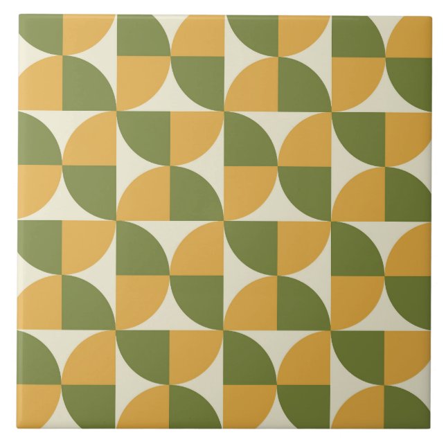 Mid Century Green Mustard yellow  Semi Circles  Kakelplatta (Framsidan)