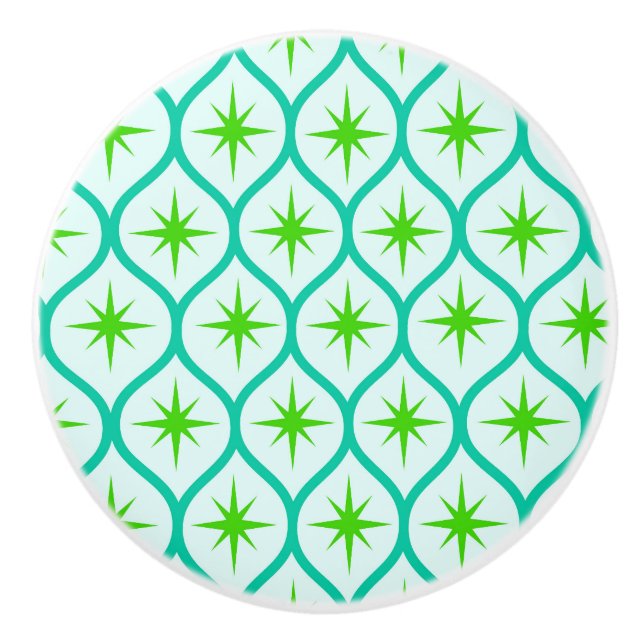 Mid Century Green Starbursts on Ovals Pattern  Knopp (Framsidan)