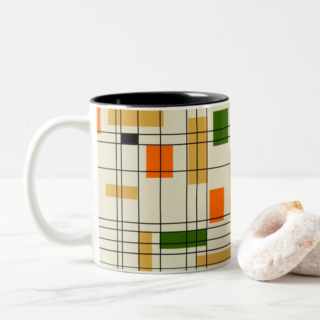 Mid Century Grid Två-Tonad Mugg (Med munk)