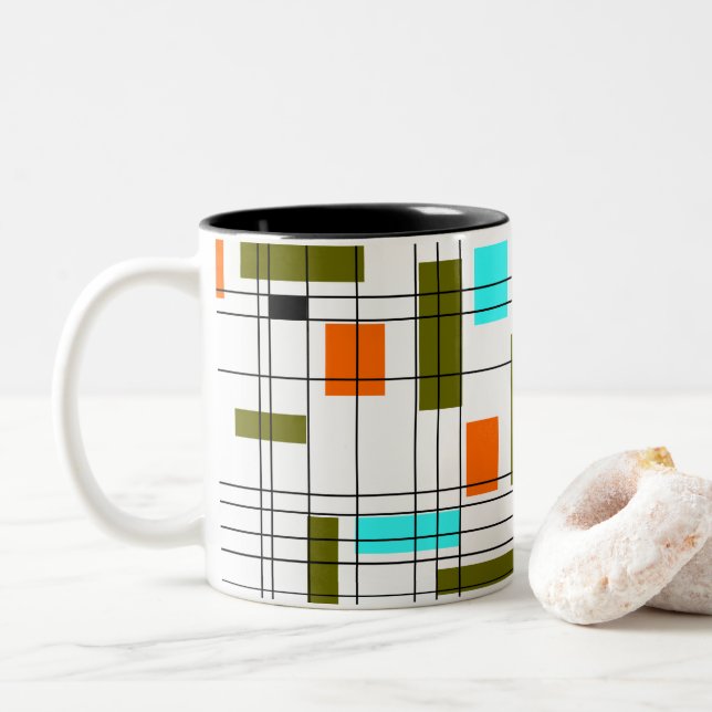 Mid Century Grid Två-Tonad Mugg (Med munk)