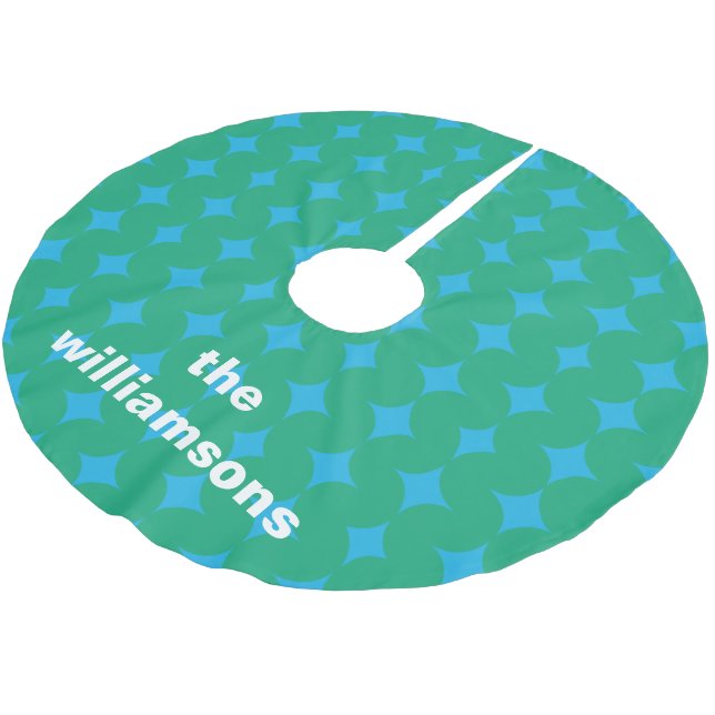 Mid Century Grön Blå Geometrisk Personlig Namn Julgransmatta Borstad Polyester (Vinklad)