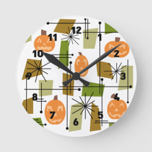 Mid Century Halloween Pumpkins Rund Klocka
