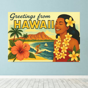 Mid Century Hälsningar Från Hawaii Turism Konst Canvastryck