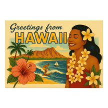 Mid Century Hälsningar Från Hawaii Turism Konst