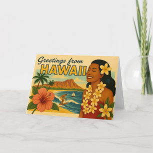 Mid Century Hälsningar Från Hawaii Turism Konst Kort