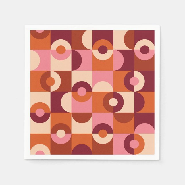 Mid Century halvcirkel rosa orange beige Pappersservett (Framsidan)