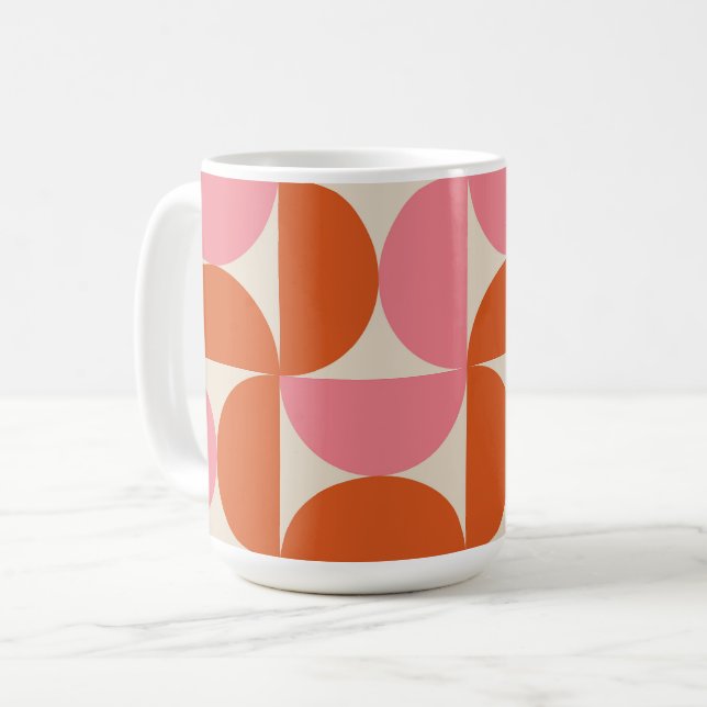 Mid Century Halvcirklar Rosa och Orange Kaffemugg (Framsida vänster)