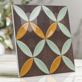 Mid-Century Halvmåne och Våg i Mint och Senap Kakelplatta