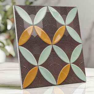 Mid-Century Halvmåne och Våg i Mint och Senap Kakelplatta