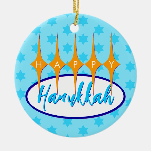 Mid Century Hanukkah/Jul Julgransprydnad Keramik (Framsidan)