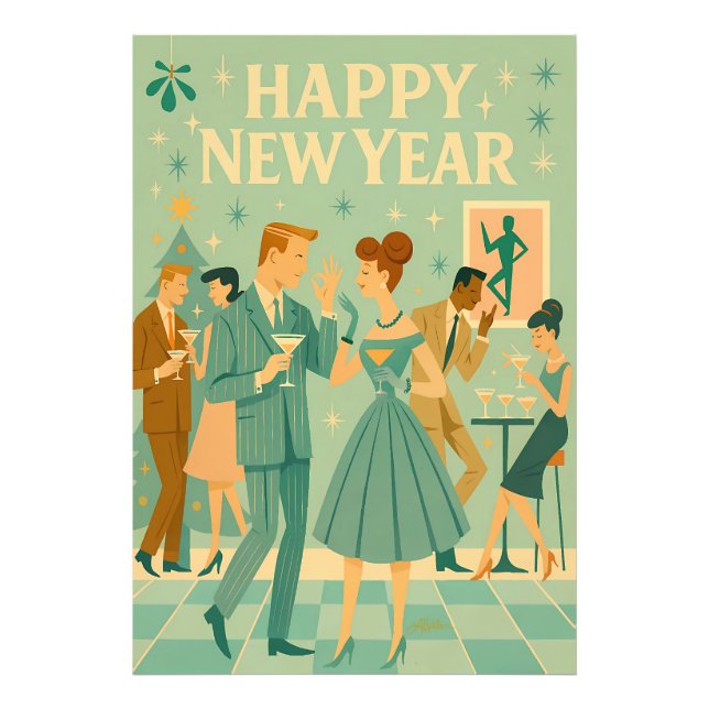 Mid Century Happy New Year The Martini Dance Fototryck (Framsidan)