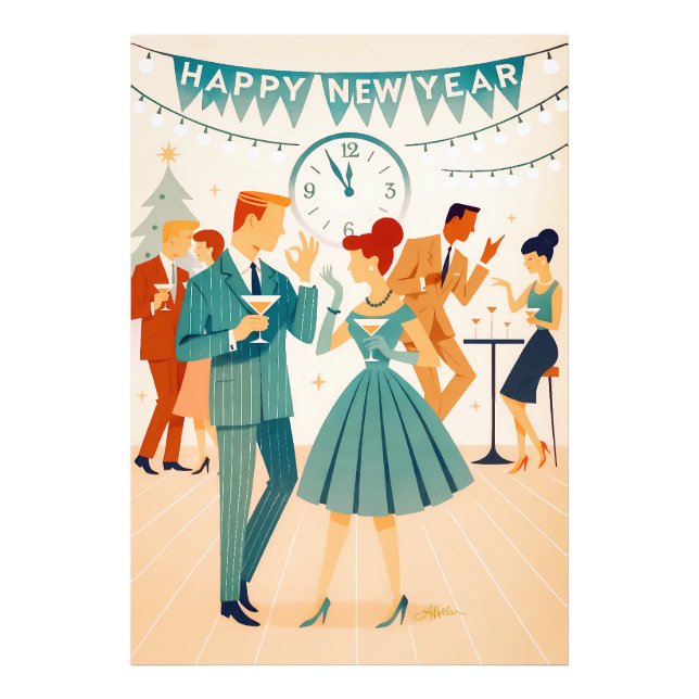 Mid Century Happy New Year The Martini Dance Fototryck (Framsidan)