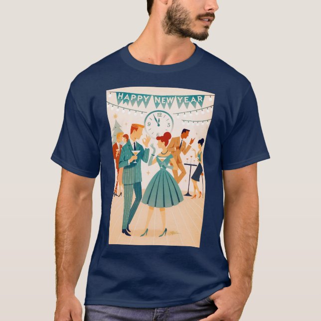 Mid Century Happy New Year The Martini Dance T Shirt (Framsida)