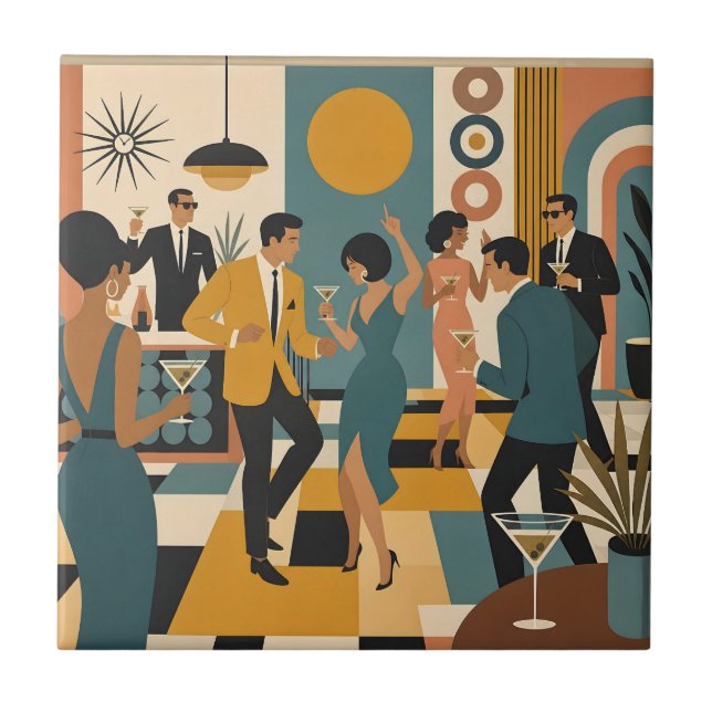 Mid Century Hip Martini Dansfest Kakelplatta (Framsidan)