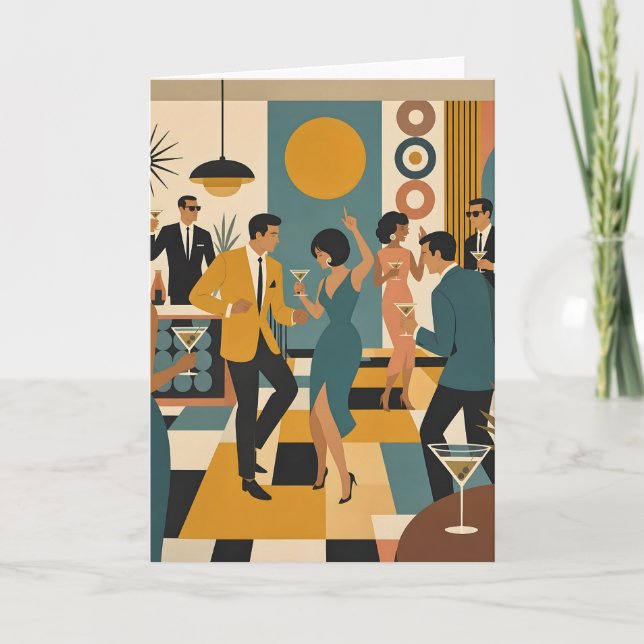 Mid Century Hip Martini Dansfest Kort (Framsida)