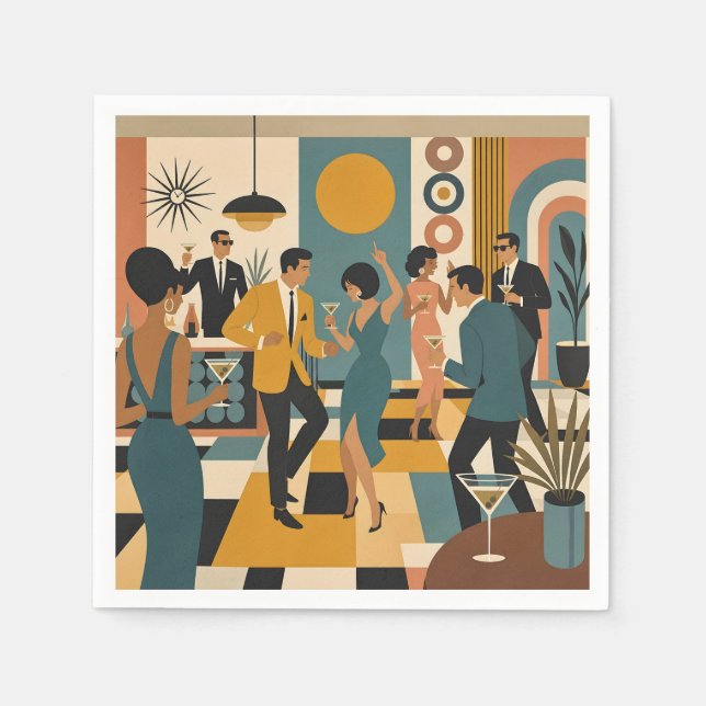 Mid Century Hip Martini Dansfest Pappersservett (Framsidan)