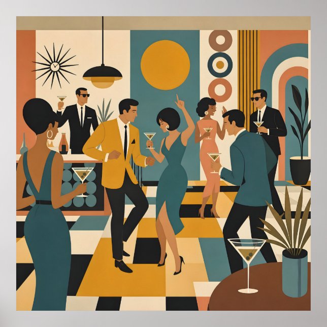 Mid Century Hip Martini Dansfest Poster (Framsidan)