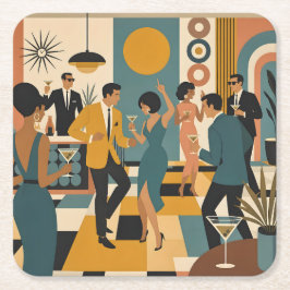 Mid Century Hip Martini Dansfest Underlägg Papper Kvadrat