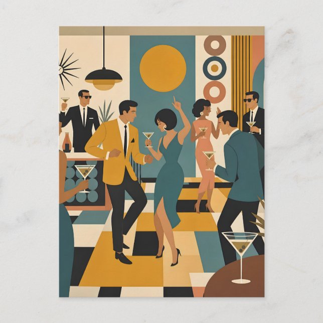 Mid Century Hip Martini Dansfest Vykort (Framsida)