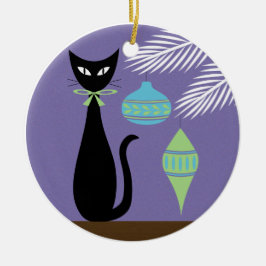 Mid Century Holiday Cat with Ornaments 2 Julgransprydnad Keramik