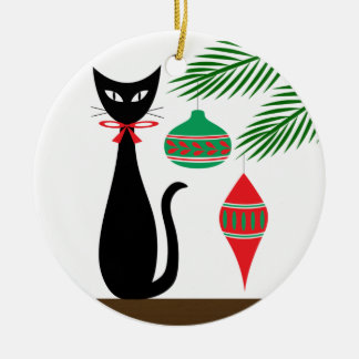 Mid Century Holiday Cat with Ornaments Julgransprydnad Keramik