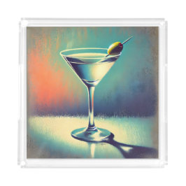 Mid Century I Love The Blues Martini Konst Bricka