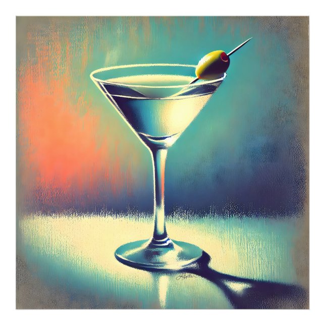 Mid Century I Love The Blues Martini Konst Fototryck (Framsidan)