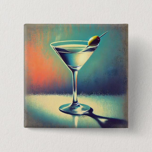 Mid Century I Love The Blues Martini Konst Knapp (Framsida)