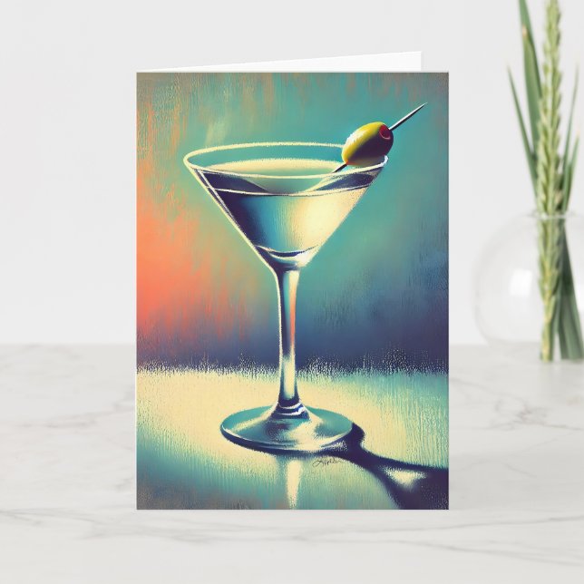 Mid Century I Love The Blues Martini Konst Kort (Framsida)