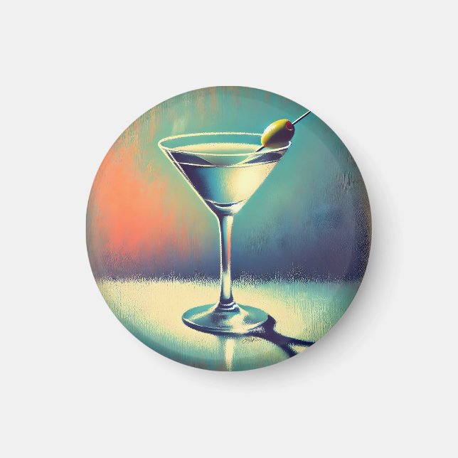 Mid Century I Love The Blues Martini Konst Magnet (Framsidan)