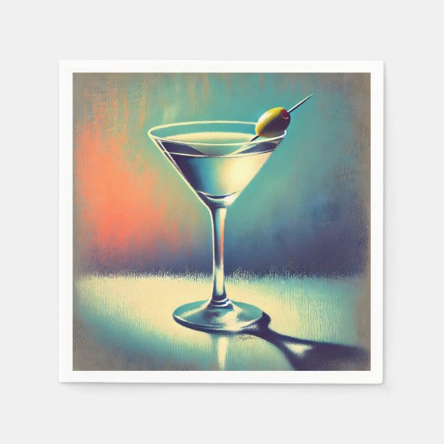 Mid Century I Love The Blues Martini Konst Pappersservett (Framsidan)