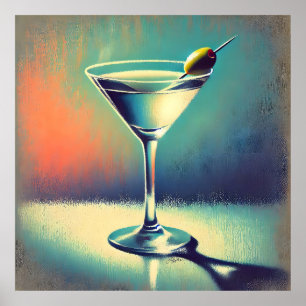 Mid Century I Love The Blues Martini Konst Poster