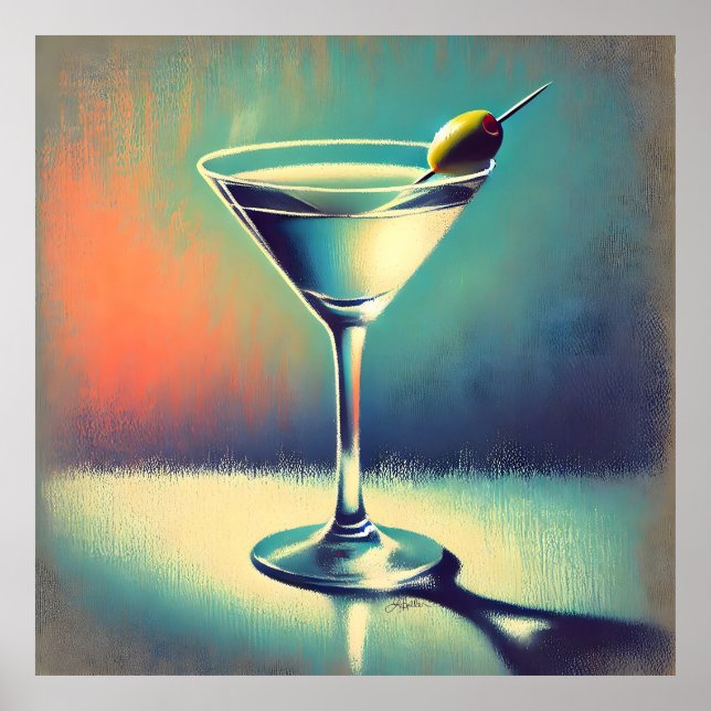 Mid Century I Love The Blues Martini Konst Poster (Framsidan)