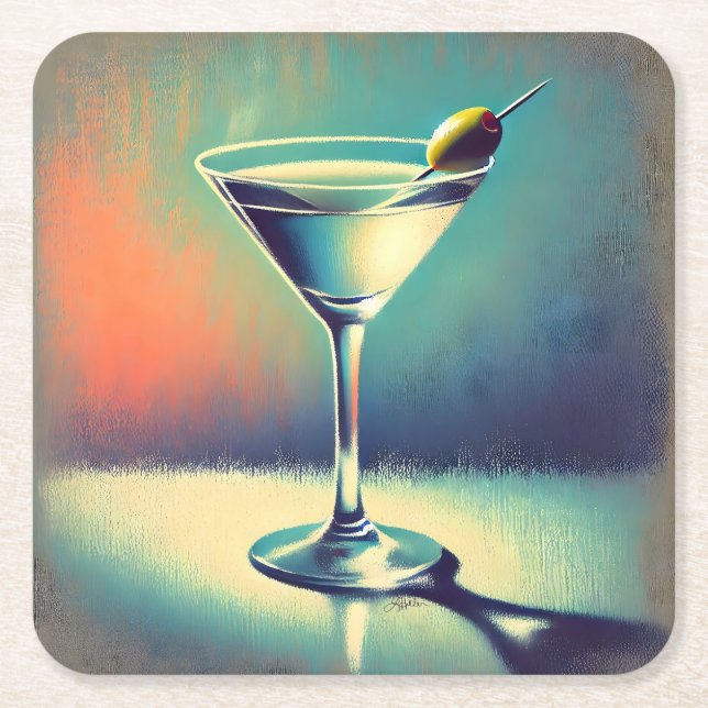 Mid Century I Love The Blues Martini Konst Underlägg Papper Kvadrat (Framsidan)