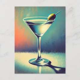 Mid Century I Love The Blues Martini Konst Vykort