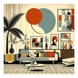 Mid Century Inredning Eclipse Vardagsrum Fototryck