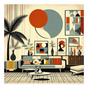 Mid Century Inredning Eclipse Vardagsrum Fototryck