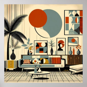 Mid Century Inredning Eclipse Vardagsrum Poster