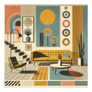 Mid Century Inredning Öken Vardagsrum Fototryck