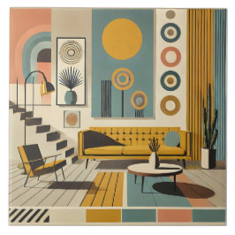 Mid Century Inredning Öken Vardagsrum Kakelplatta