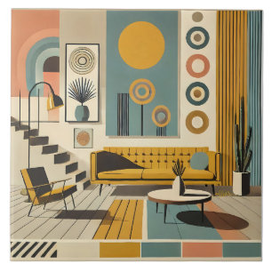 Mid Century Inredning Öken Vardagsrum Kakelplatta