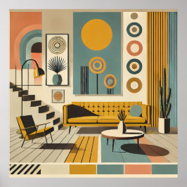 Mid Century Inredning Öken Vardagsrum Poster