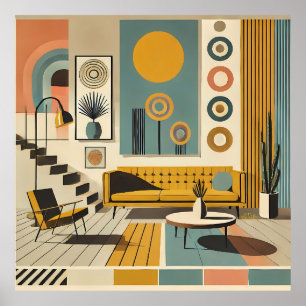 Mid Century Inredning Öken Vardagsrum Poster
