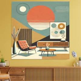 Mid Century Inredning Soluppgång Vardagsrum Canvastryck