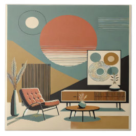 Mid Century Inredning Soluppgång Vardagsrum Kakelplatta