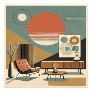 Mid Century Inredning Sunrise Vardagsrum Fototryck