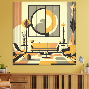 Mid Century Inredningsdesign Höstfärger Vardagsrum Canvastryck