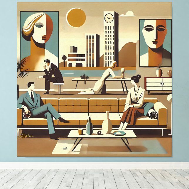 Mid Century Inredningskonst Lounge Canvastryck (Insitu (trägolv))
