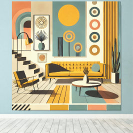 Mid Century Interior Design Dessert Livingroom Canvastryck
