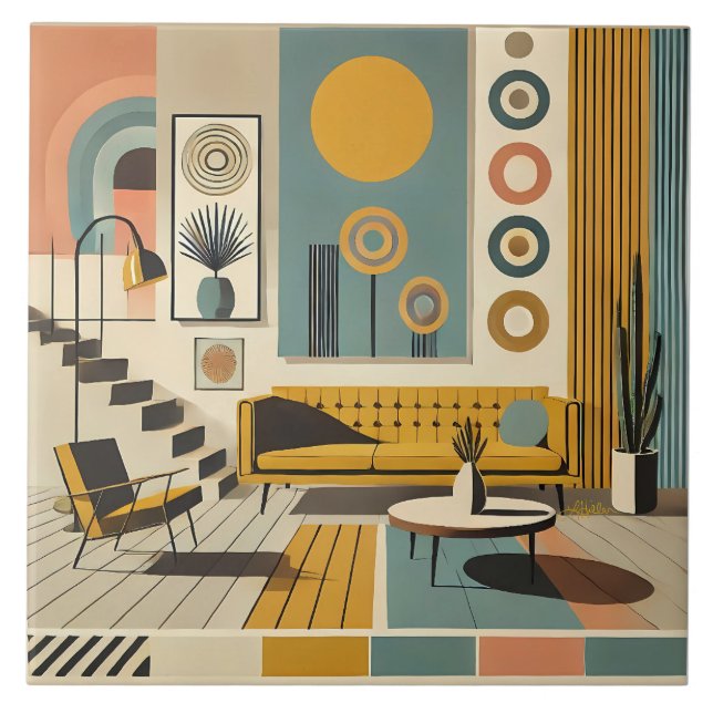 Mid Century Interior Design Dessert Livingroom Kakelplatta (Framsidan)